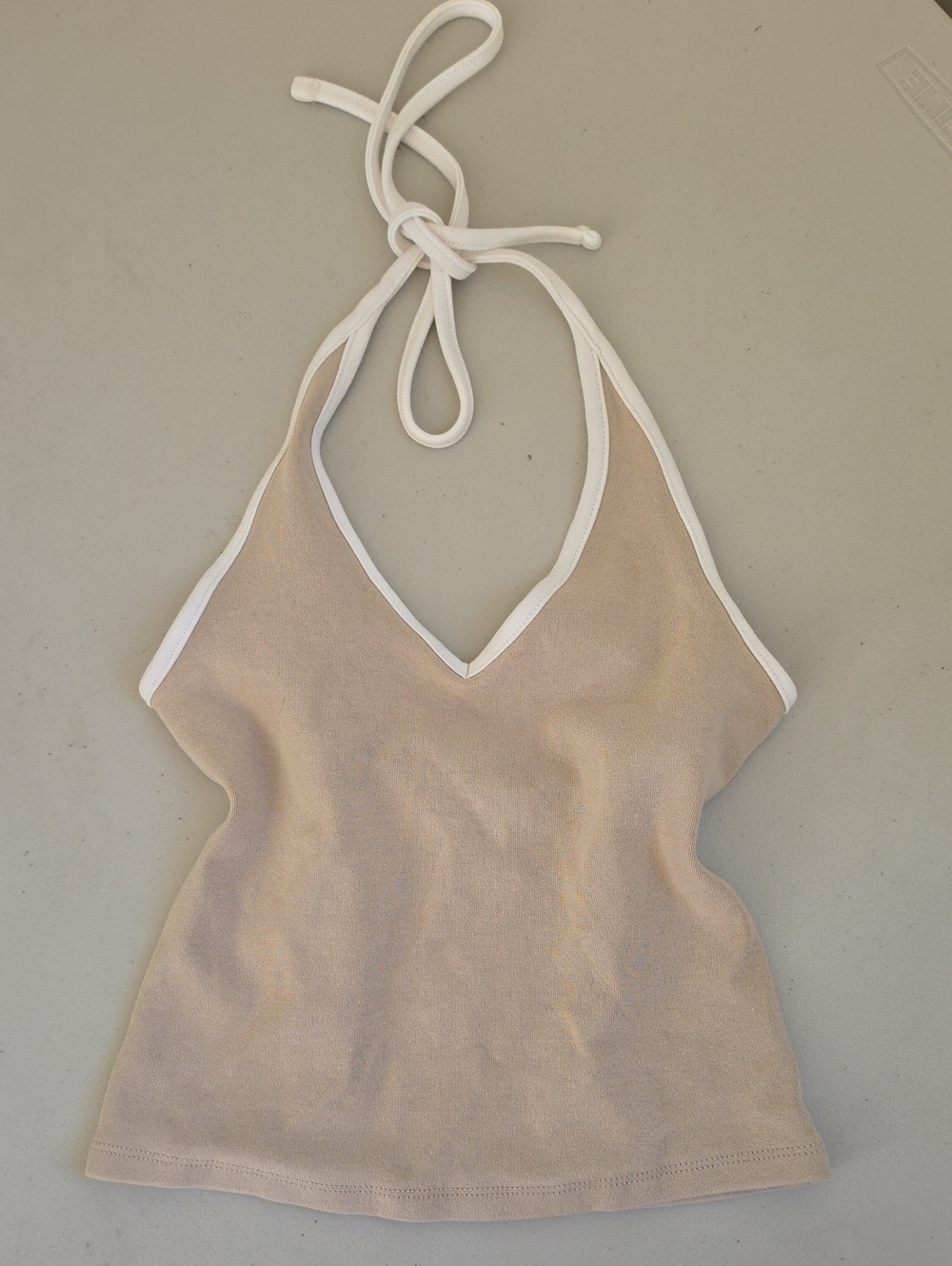 Wild Fable Halter Tank Top in Beige with White Trim Medium